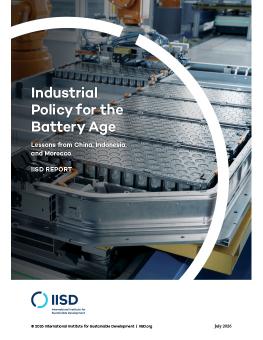 Industrial Policy for the Battery Age report cover showing a battery pack moving through a production line in a factory.