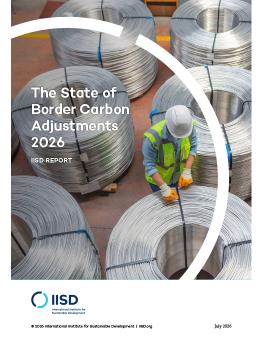 The State of Border Carbon Adjustments 2026 report cover showing an industrial worker inspecting large steel wire coils at a warehouse.
