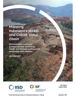 Mapping Indonesia’s Nickel and Cobalt Value Chain report cover showing an aerial view of a mine pit.