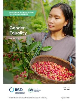 Sustainable and Resilient Value Chains: Gender Equality report cover showing a woman picking red coffee cherries.