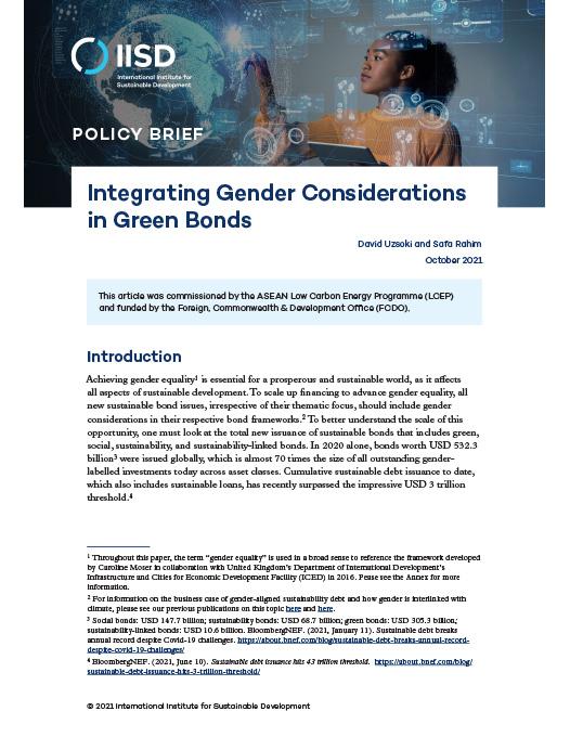 Integrating Gender Considerations In Green Bonds International