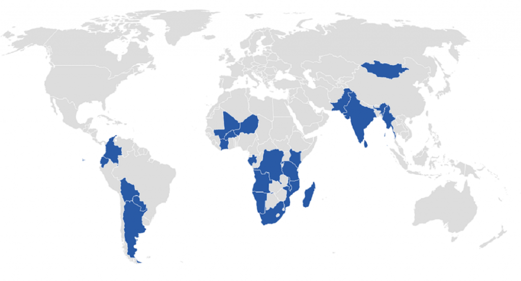 Map of countries where IISD provides investment advisory services