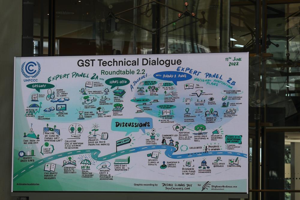 An artistic presentation of the discussions during the TD roundtable on adaptation (Photo by IISD/ENB | Kiara Worth) 