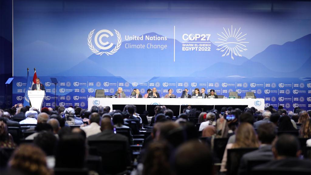 View of the dais on November 6, 2022, at COP 27
