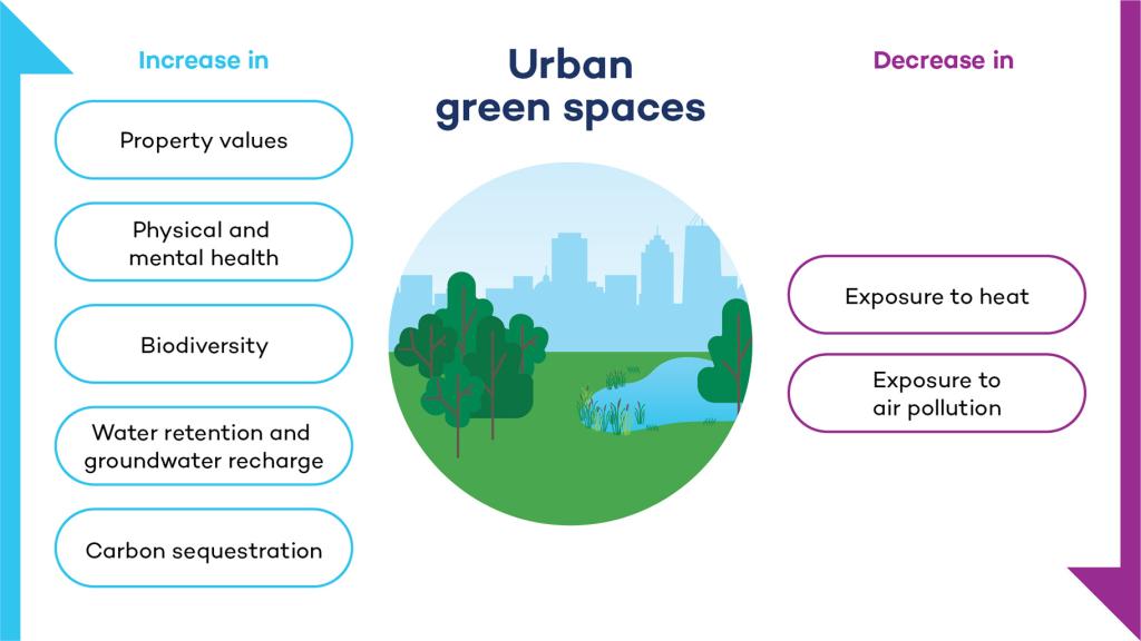 Infographic showing the benefits of urban green spaces