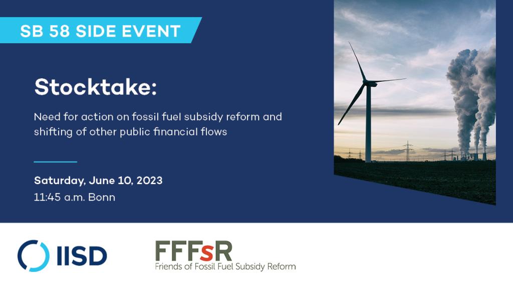 Webinar card for "Stocktake: Need for action on fossil fuel subsidy reform and shifting of other public financial flows"