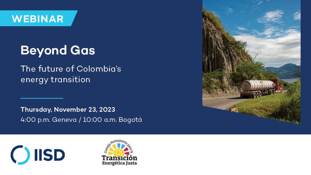 Webinar card for "Beyond Gas: the future of Colombia's energy transition"