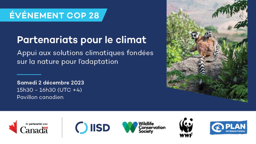 Card announcing Partnering for Climate Event at COP 28 - in French
