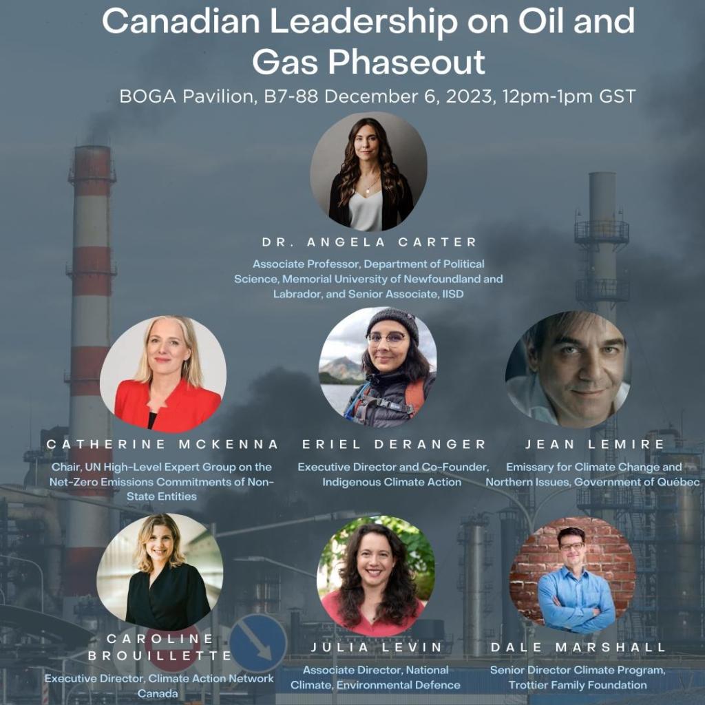 Canadian Leadership on Oil and Gas Phase-Out event with photos of speakers