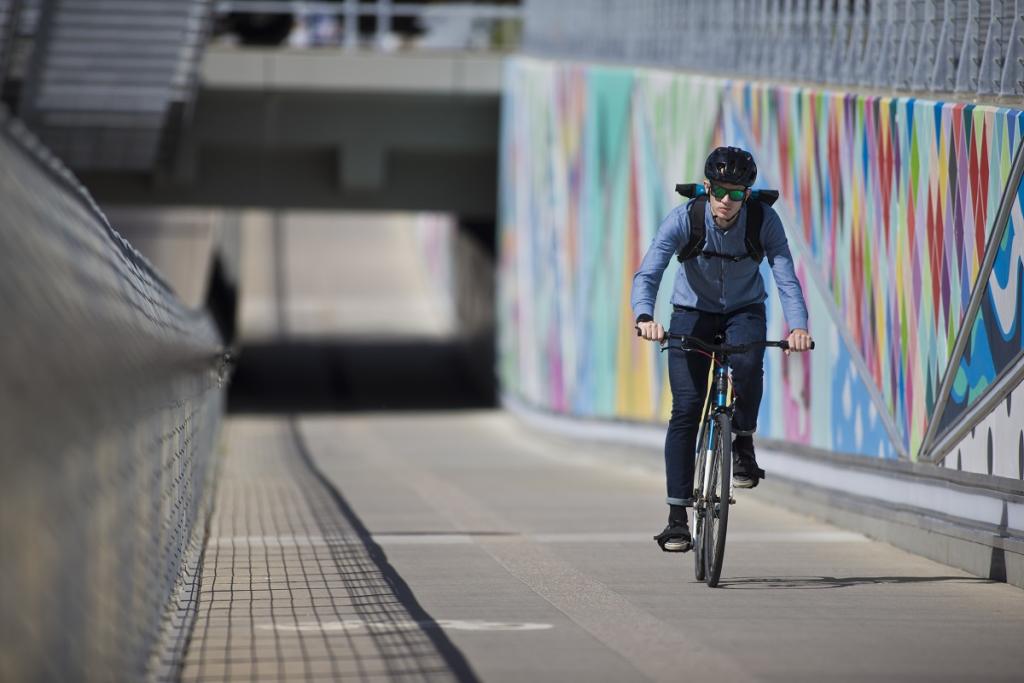 Cyclist Commuting In Calgary