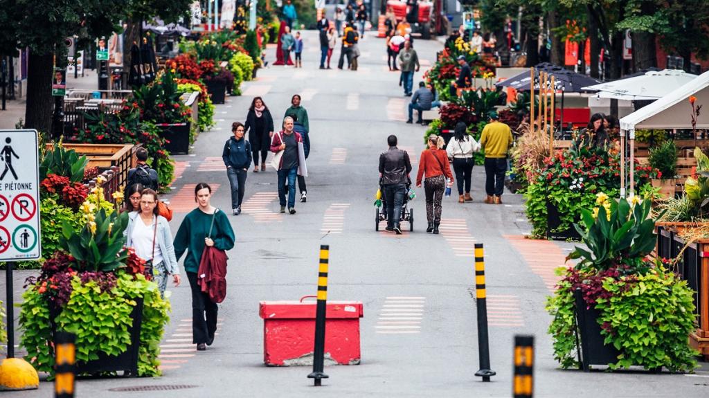 Pedestrians walking in Montreal