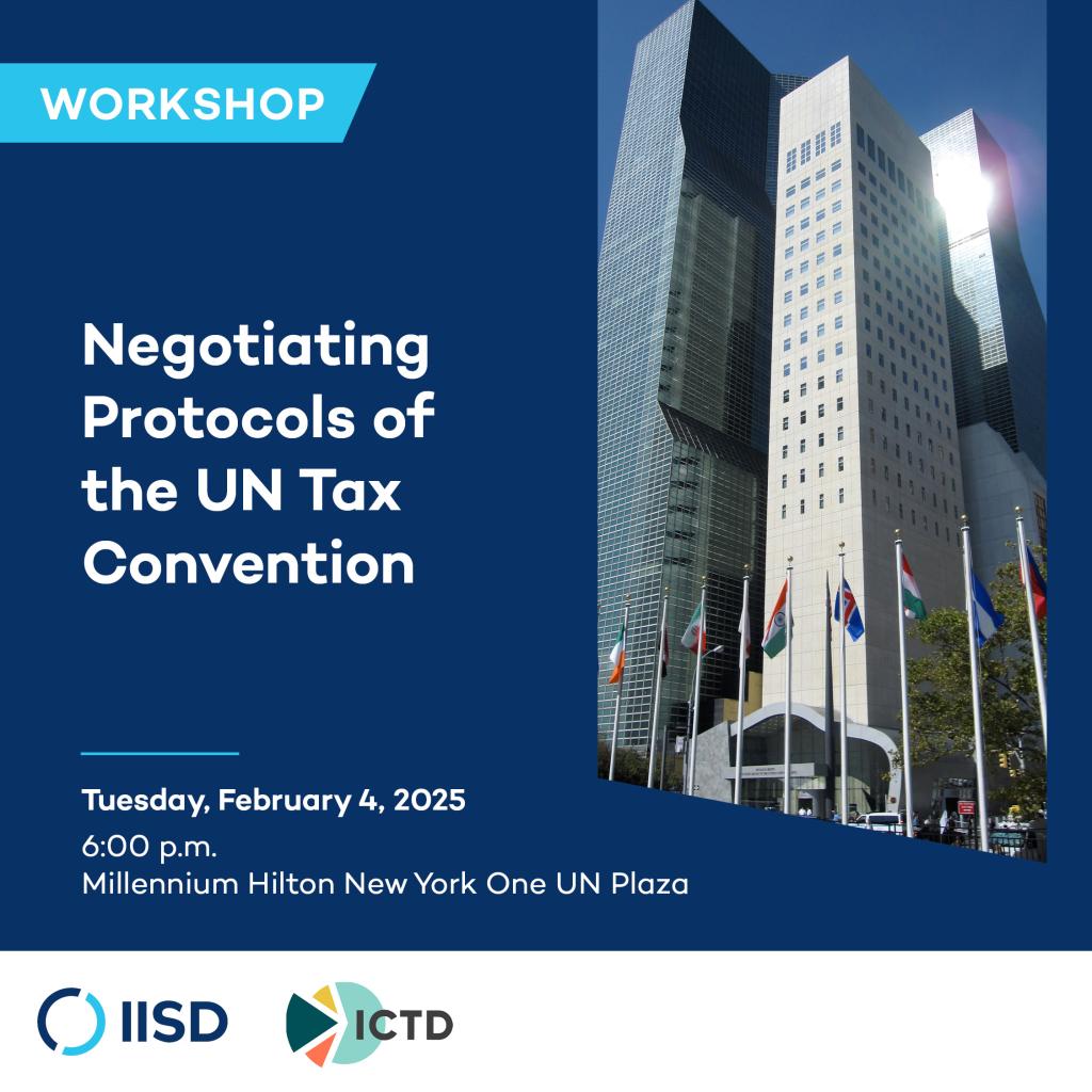 Visual of the side event of ICTD and IISD on the margins of the UN Negotiating committee with information on the event