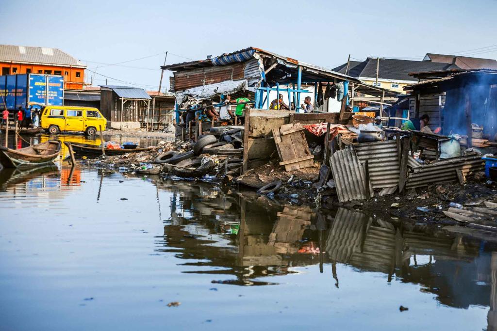 People living in the canals of the Makoko slum neighbourhood in Lagos, Nigeria.