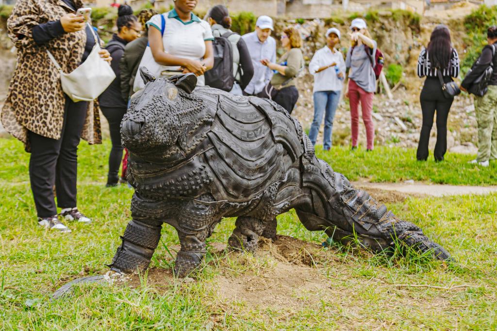 SUNCASA | Mongoose sculpture made from discarded tires as part of the SUNCASA's "Art and Litter Traps" initiative.