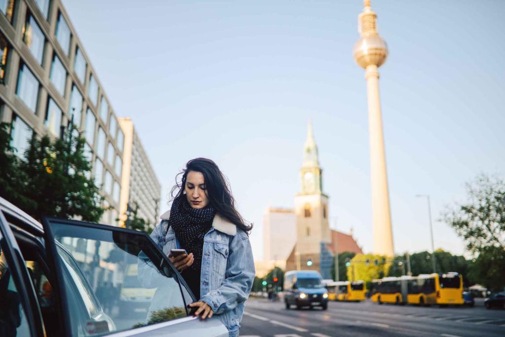 A women gets into a ride share in Berlin.