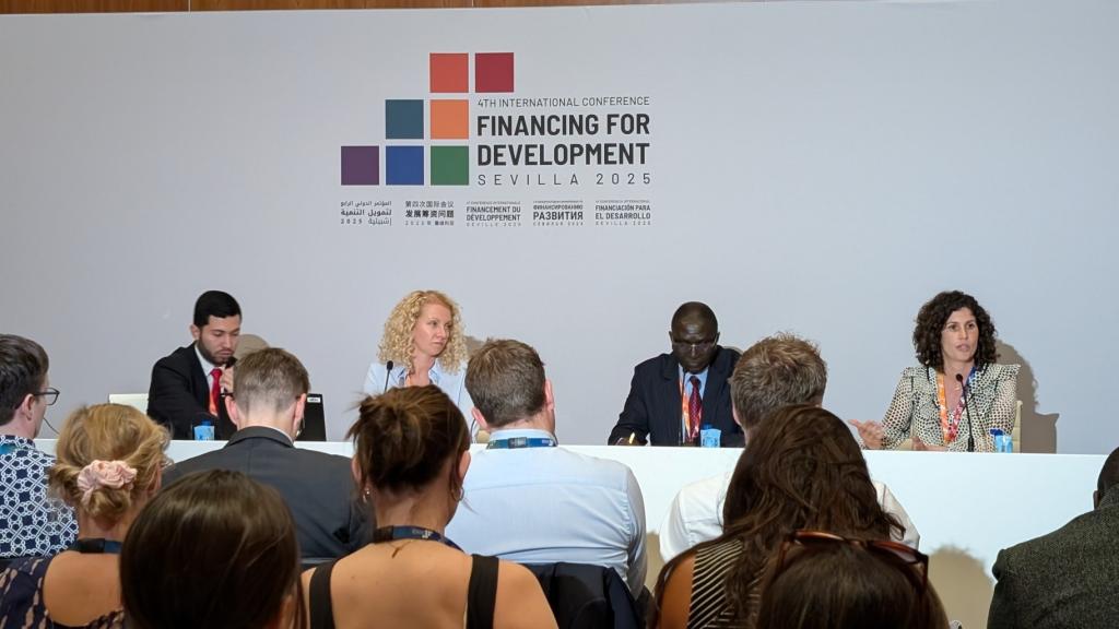 Alexandra Readhead speaking on an FfD4 side event panel