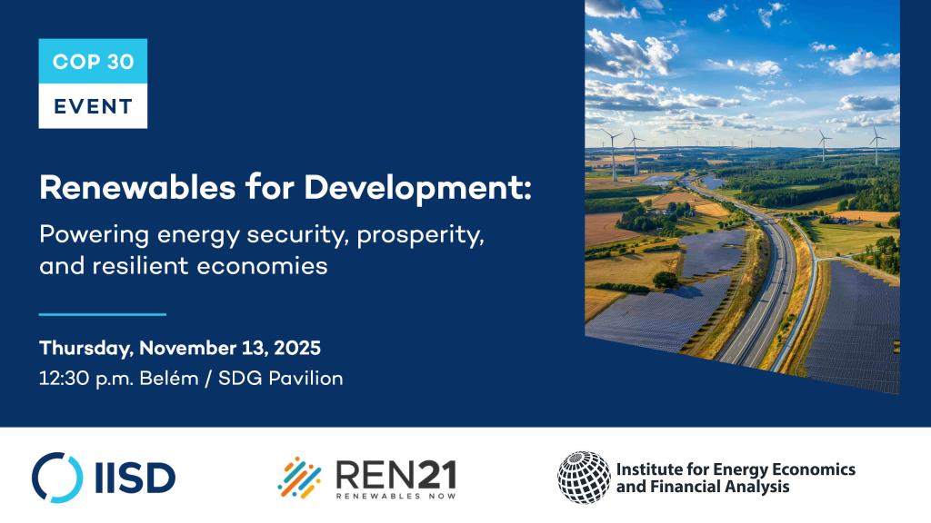 COP 30 event card, renewables for development