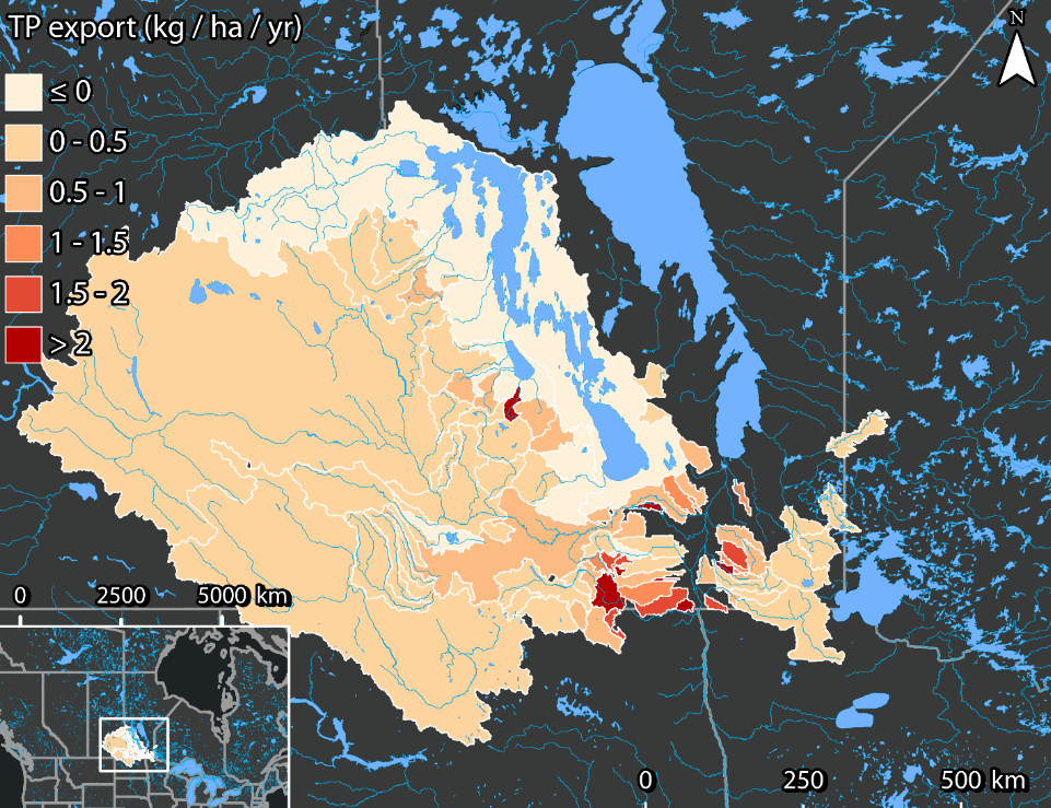 Phosphorus exports from sub-watersheds
