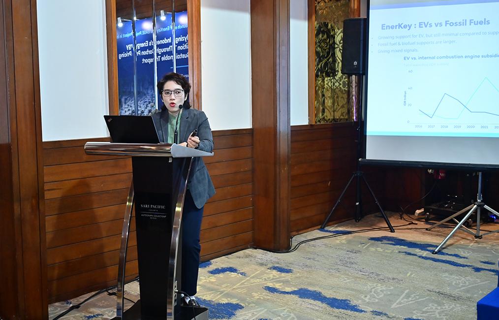 Anissa Suharsono, Senior Policy Advisor at IISD, presents the findings of Indonesia’s Energy Support Measures report (Credit: IISD)