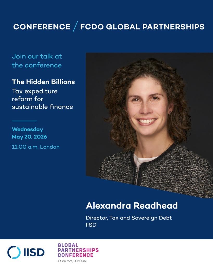 Card with information on Alexandra Readhead's talk at the FCDO global partnerships conference