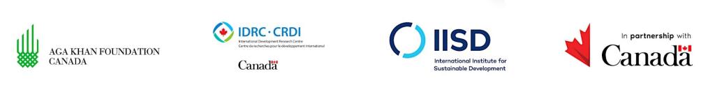 Logos for Aga Khan Foundation Canada, IDRC, IISD, in partnership with Canada