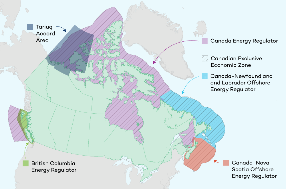 Map of Canada with highlighted regions offshore.