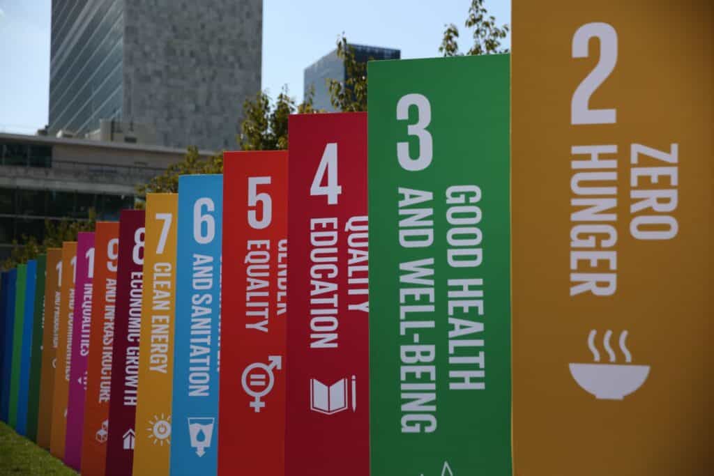 Display of the sustainable development goals at the 2019 UN SDG Summit