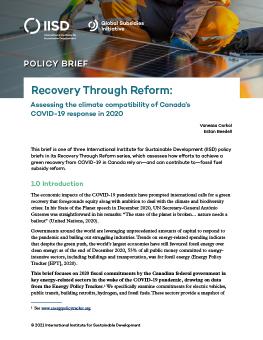 Recovery Through Reform: Assessing the climate compatibility of Canada's COVID-19 response in 2020 cover