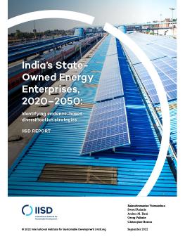 India's State-Owned Enterprises in Energy from 2020-2050: An approach for identifying evidence-based diversification strategies cover showing solar panels on top of a train in India